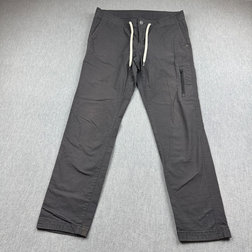 Vuori Pants Women Large Gray Ripstop 29" Canvas Drawstring Tapered Cotton Pocket
